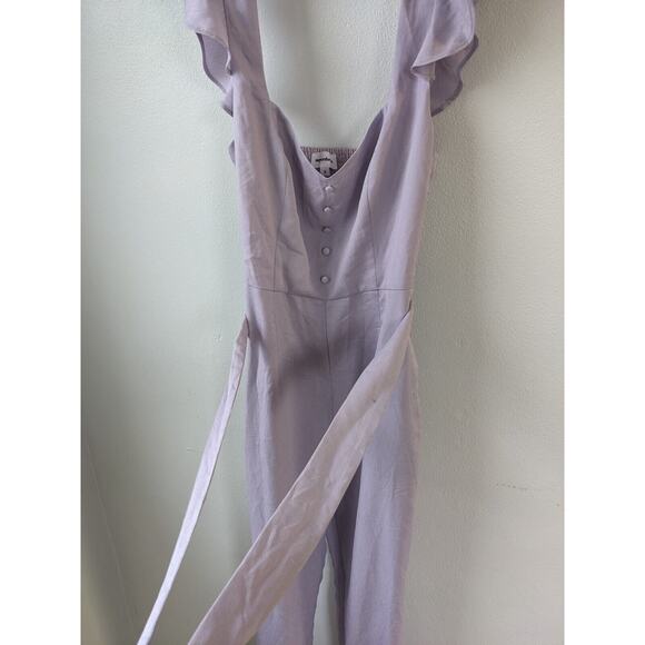 Superdown Size Small Gloria Flutter Smocked Jumpsuit Lilac Purple Belted Pockets - Picture 8 of 16